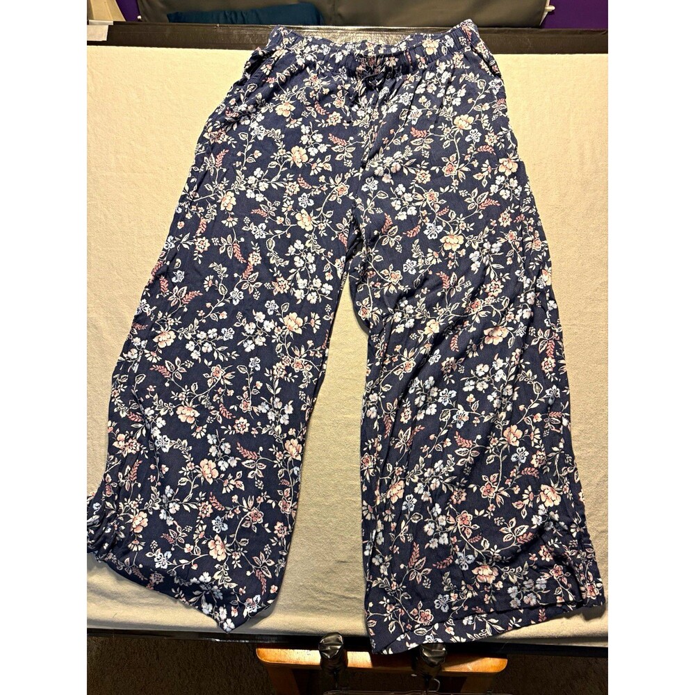 Torrid Women’s Blue Floral Wide-Leg Woven Pants Relaxed Fit Pockets Size L